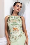 Shop_Smriti By Anju Agarwal_Lime Satin, Chinon Tassels Round Neck Forest Fable Corset With Flared Pant _Online_at_Aza_Fashions