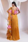 Smriti By Anju Agarwal_Orange Chinon, Crepe, Organza Embroidery Round Neck Emberfall Lehenga Set _Online_at_Aza_Fashions