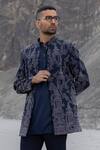 Amit Arora_Navy Polyester, Modal Embroidery Hand Jacket With Kurta Set _Online_at_Aza_Fashions