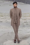 Buy_Amit Arora_Beige Polyester, Twill Embroidery Hand Sherwani Set _at_Aza_Fashions