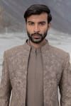 Amit Arora_Beige Polyester, Twill Embroidery Hand Sherwani Set _Online_at_Aza_Fashions