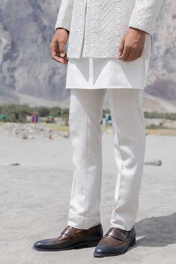 Amit Arora_Off White Knit, Lycra Embroidery Hand Sherwani Jacket And Kurta Set _Online_at_Aza_Fashions