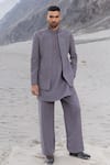 Amit Arora_Gray Cotton Embroidery Hand Jacket Kurta Set _Online_at_Aza_Fashions