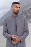 Shop_Amit Arora_Gray Cotton Embroidery Hand Jacket Kurta Set _Online_at_Aza_Fashions