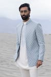 Amit Arora_Sky Blue Silk, Jacquard, Polyester Embroidery Hand Jacket Kurta Set _Online_at_Aza_Fashions
