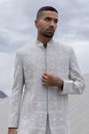 Buy_Amit Arora_Gray Knit, Modal, Twill Embroidery Hand Sherwani With Pant _Online_at_Aza_Fashions