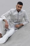 Shop_Amit Arora_Gray Knit, Modal, Twill Embroidery Hand Sherwani With Pant _at_Aza_Fashions
