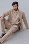Amit Arora_Beige Polyester, Knit, Silk Embroidery Hand Opean Jacket With Kurta Set _at_Aza_Fashions