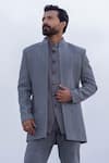 Amit Arora_Gray Polyester, Knit, Cotton Embroidery Hand Opean Jacket With Kurta Set _Online_at_Aza_Fashions