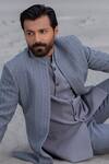 Amit Arora_Gray Polyester, Knit, Cotton Embroidery Hand Opean Jacket With Kurta Set _at_Aza_Fashions