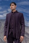 Buy_Amit Arora_Purple Polyester, Knit Embroidery Hand Opean Jacket With Kurta Set _Online_at_Aza_Fashions