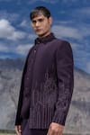 Shop_Amit Arora_Purple Polyester, Knit Embroidery Hand Opean Jacket With Kurta Set _Online_at_Aza_Fashions