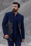 Shop_Amit Arora_Navy Polyester, Knit Embroidery Hand Opean Jacket With Kurta Set _Online_at_Aza_Fashions