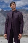Shop_Amit Arora_Purple Polyester, Knit Embroidery Hand Opean Jacket Set _Online_at_Aza_Fashions