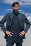 Shop_Amit Arora_Turquoise Polyester, Knit Embroidery Hand Opean Jacket With Kurta Set _Online_at_Aza_Fashions