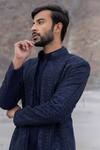 Amit Arora_Navy Polyester, Knit Embroidery Hand Opean Jacket With Kurta Set _Online_at_Aza_Fashions