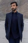 Shop_Amit Arora_Navy Polyester, Knit Embroidery Hand Opean Jacket With Kurta Set _Online_at_Aza_Fashions