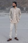 Buy_Amit Arora_Beige Polyester, Silk Sequins, Embroidery Monotone Hand Jacket Set _Online_at_Aza_Fashions