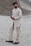 Amit Arora Beige Silk, Tissue, Polyester, Knit Embroidery Hand Sherwani Jacket With Pant Online at Aza Fashions Amit Arora_Beige Silk, Tissue, Polyester, Knit Embroidery Hand Sherwani Jacket With Pant _Online_at_Aza_Fashions