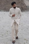 Buy Amit Arora Beige Silk, Tissue, Polyester, Knit Embroidery Hand Sherwani Jacket With Pant Online at Aza Fashions Buy_Amit Arora_Beige Silk, Tissue, Polyester, Knit Embroidery Hand Sherwani Jacket With Pant _Online_at_Aza_Fashions