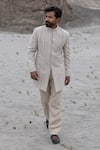 Shop Amit Arora Beige Silk, Tissue, Polyester, Knit Embroidery Hand Sherwani Jacket With Pant Online at Aza Fashions Shop_Amit Arora_Beige Silk, Tissue, Polyester, Knit Embroidery Hand Sherwani Jacket With Pant _Online_at_Aza_Fashions