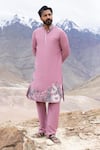 Buy Amit Arora Pink Polyester, Silk Embroidery Straight Kurta With Pant at Aza Fashions Buy_Amit Arora_Pink Polyester, Silk Embroidery Straight Kurta With Pant _at_Aza_Fashions