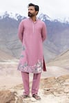 Shop Amit Arora Pink Polyester, Silk Embroidery Straight Kurta With Pant Online at Aza Fashions Shop_Amit Arora_Pink Polyester, Silk Embroidery Straight Kurta With Pant _Online_at_Aza_Fashions