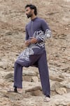 Buy_Amit Arora_Blue Polyester, Silk Embroidery Floral Motif Detailed Kurta With Pant _at_Aza_Fashions