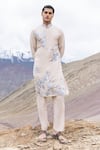 Buy_Amit Arora_Beige Polyester, Silk Embroidery Abstract Motif Detailed Kurta With Pant _at_Aza_Fashions