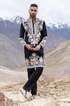 Buy_Amit Arora_Black Linen, Bamboo, Silk Embroidery Floral Motif Kurta With Pant _at_Aza_Fashions