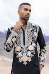 Amit Arora_Black Linen, Bamboo, Silk Embroidery Floral Motif Kurta With Pant _Online_at_Aza_Fashions