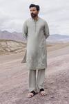 Buy_Amit Arora_Green Linen, Bamboo, Silk Embroidery Dori Kurta With Pant _at_Aza_Fashions