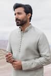 Amit Arora_Green Linen, Bamboo, Silk Embroidery Dori Kurta With Pant _at_Aza_Fashions
