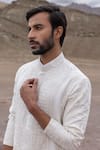 Shop_Amit Arora_Off White Linen, Bamboo, Silk Embroidery Dori Kurta With Pant _Online_at_Aza_Fashions