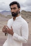 Shop_Amit Arora_Off White Linen, Bamboo, Silk Embroidery Dori Kurta With Pant _at_Aza_Fashions