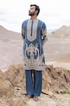 Buy_Amit Arora_Blue Bamboo, Linen, Silk Embroidery Dori Kurta With Pant _at_Aza_Fashions