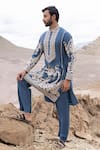 Shop_Amit Arora_Blue Bamboo, Linen, Silk Embroidery Dori Kurta With Pant _Online_at_Aza_Fashions