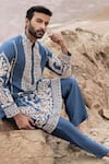 Amit Arora_Blue Bamboo, Linen, Silk Embroidery Dori Kurta With Pant _at_Aza_Fashions