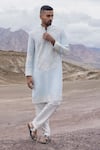 Buy_Amit Arora_Sky Blue Linen, Bamboo, Silk Embroidery Dori Kurta With Pant _at_Aza_Fashions
