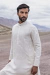 Amit Arora_Off White Linen, Bamboo, Silk Embroidery Dori Kurta With Pant _Online_at_Aza_Fashions