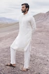 Shop_Amit Arora_Off White Linen, Bamboo, Silk Embroidery Dori Kurta With Pant _Online_at_Aza_Fashions