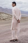 Shop_Amit Arora_Peach Linen, Bamboo, Silk Embroidery Dori Straight Kurta With Pant _at_Aza_Fashions