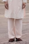 Amit Arora_Peach Linen, Bamboo, Silk Embroidery Dori Straight Kurta With Pant _Online_at_Aza_Fashions