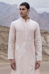 Buy_Amit Arora_Peach Linen, Bamboo, Silk Embroidery Dori Straight Kurta With Pant _Online_at_Aza_Fashions