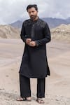 Buy_Amit Arora_Black Knit Embroidery Embellished Straight Kurta And Pant Set _at_Aza_Fashions