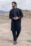Buy_Amit Arora_Navy Knit Embroidery Kurta Set With Stole _at_Aza_Fashions