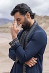 Amit Arora_Navy Knit Embroidery Kurta Set With Stole _at_Aza_Fashions