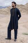 Shop_Amit Arora_Navy Knit Embroidery Kurta Set With Stole _at_Aza_Fashions