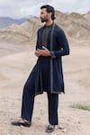 Buy_Amit Arora_Navy Knit Embroidery Kurta Set With Stole 