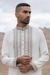 Shop_Amit Arora_Off White Knit Embroidery Straight Kurta And Pant Set _at_Aza_Fashions